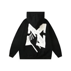 Fashion Vintage Men Hoodies Hip Hop Fall Winter Long Sleeves Off Print Hooded Casual Pullover 100%Cotton Trend Style Streetwears