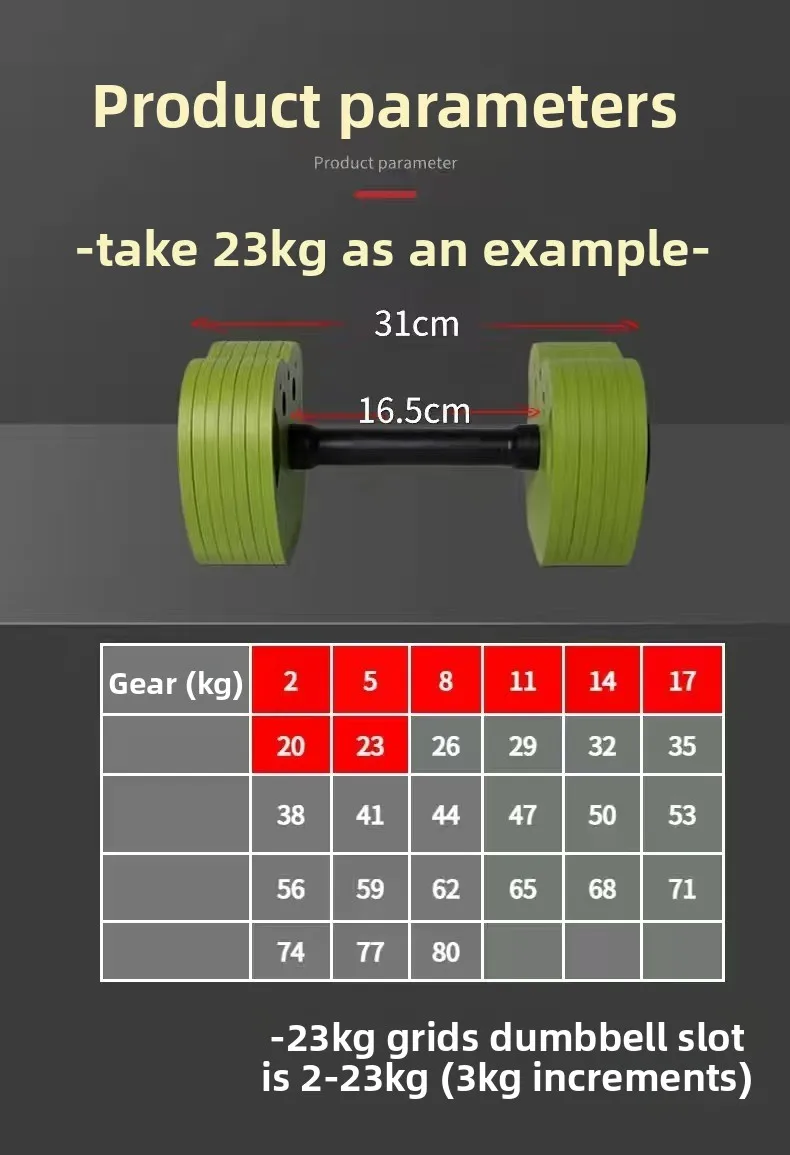إدراج نوع دمبل سريع قابل للتعديل من الفولاذ النقي قابل للإزالة 3 كجم تزايدي 20/32/59/80 كجم وزن كبير #6