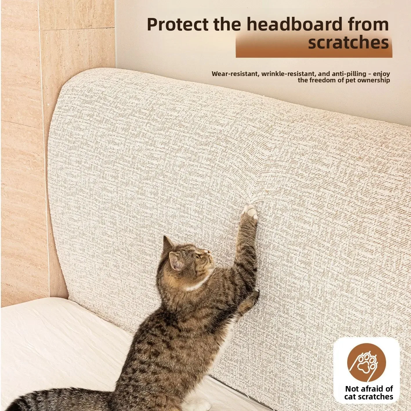 Chenille Quilted Head Cover Solid Color Elastic All-Inclusive Headboard Dust Protector Cat-Scratch-Proof Bed Back Cover