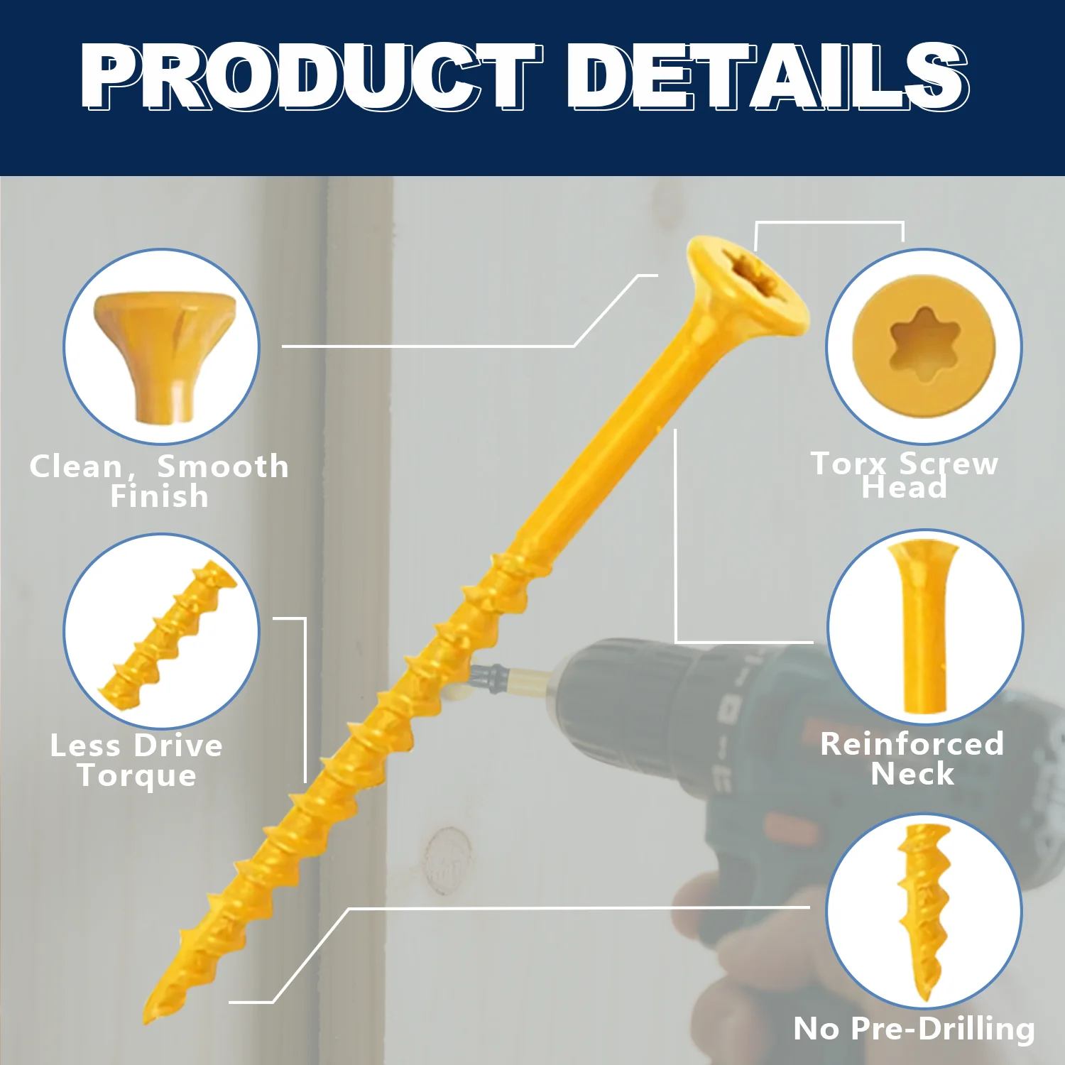 VKKM 150 piezas # 8×2-1/2" Amarillo - Tornillos para madera con cubierta recubierta - Unidad Torx T25, broca incluida, para terraza y carpintería al aire libre