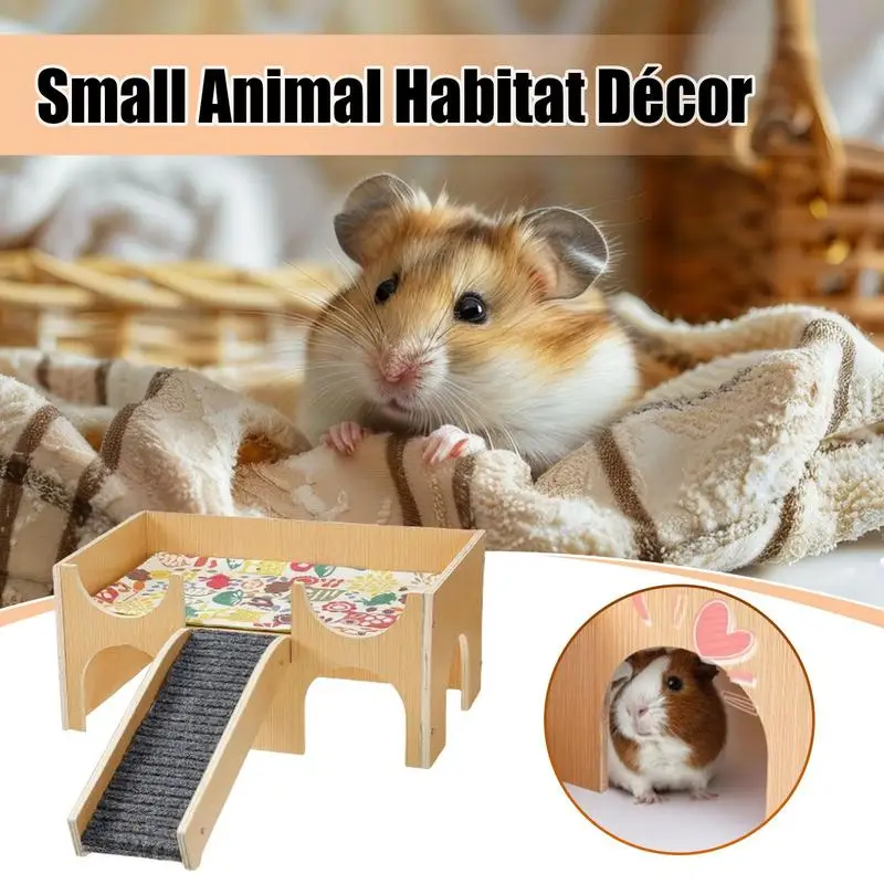 

Hamster Houses And Hideouts Wooden Small Animal House 2-Layer Pet Animal Hideouts Habitat With Stairs For Hedgehog Hamster
