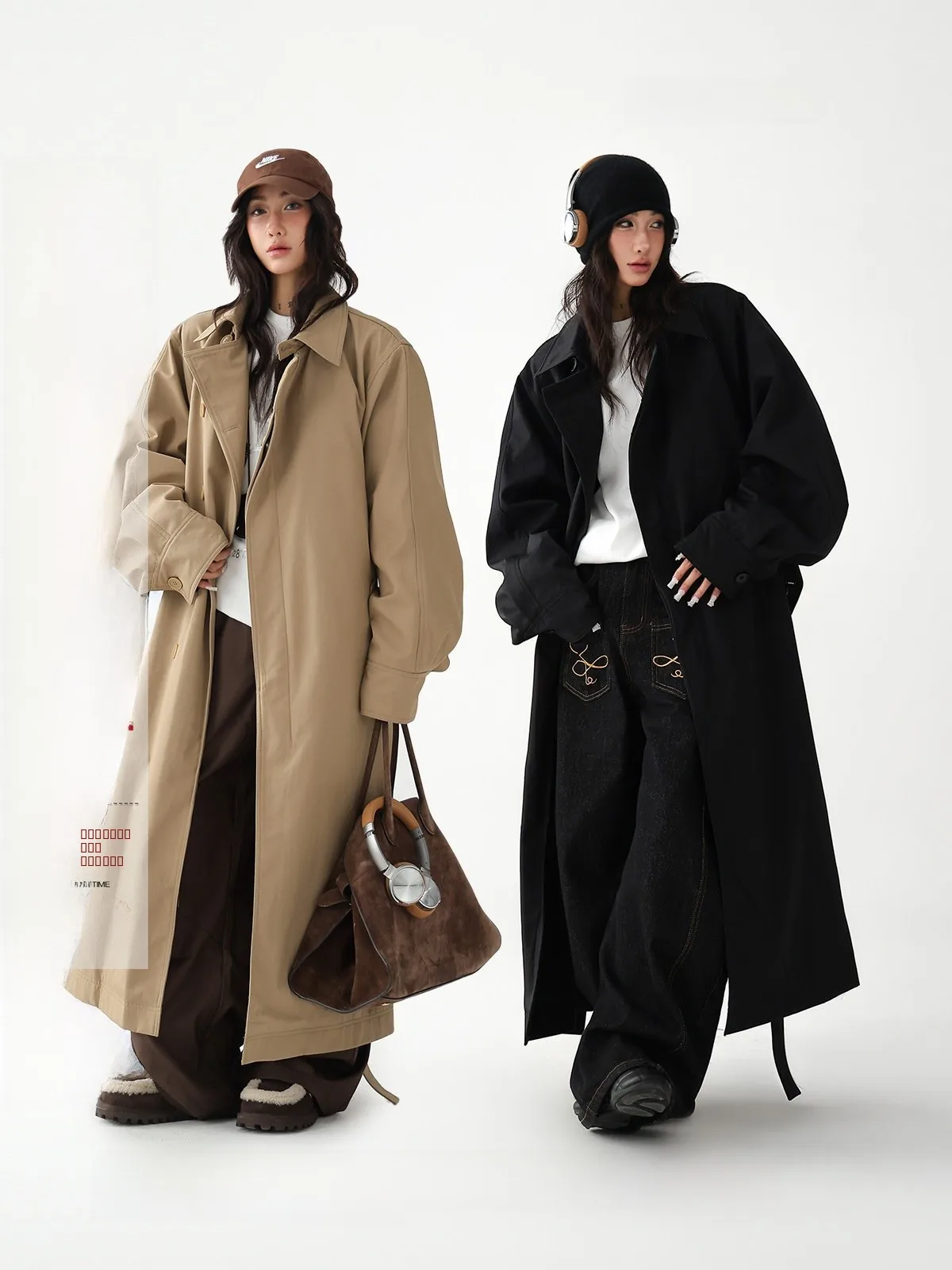 

AceStudios Briti Sle Long Coat Windbreaker Women's Single Button Loose Fit Light Brown Outerwear Faionable Cotton Blend