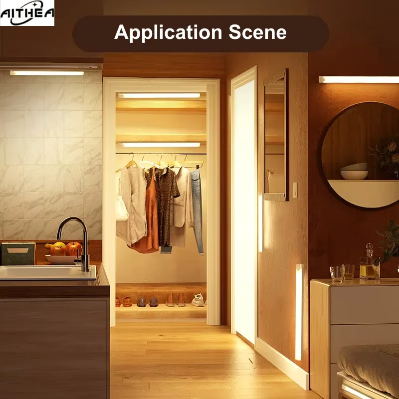 AITHEA Motion Sensor Wireless LED Night Light USB Rechargeable Long Strip Bar Lamp for Cabinet Wardrobe Bedside Staircase Tube image 5