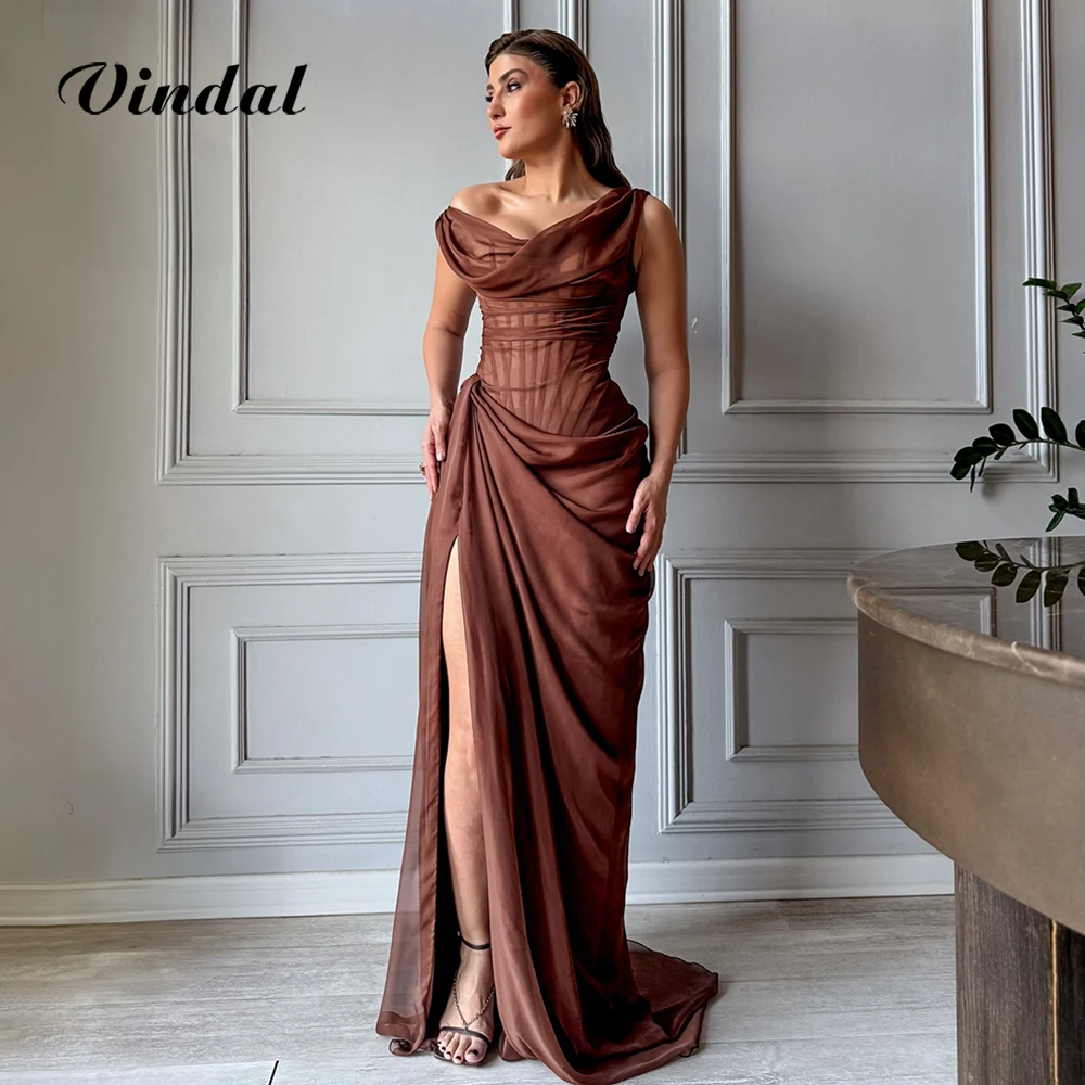 فستان سهرة بحورية البحر من الشيفون البني من Vindal للنساء ثنيات أنيقة فستان حفلات طويل مثير شفاف على الرغم من فستان الحفلات الرسمية حسب الطلب #1