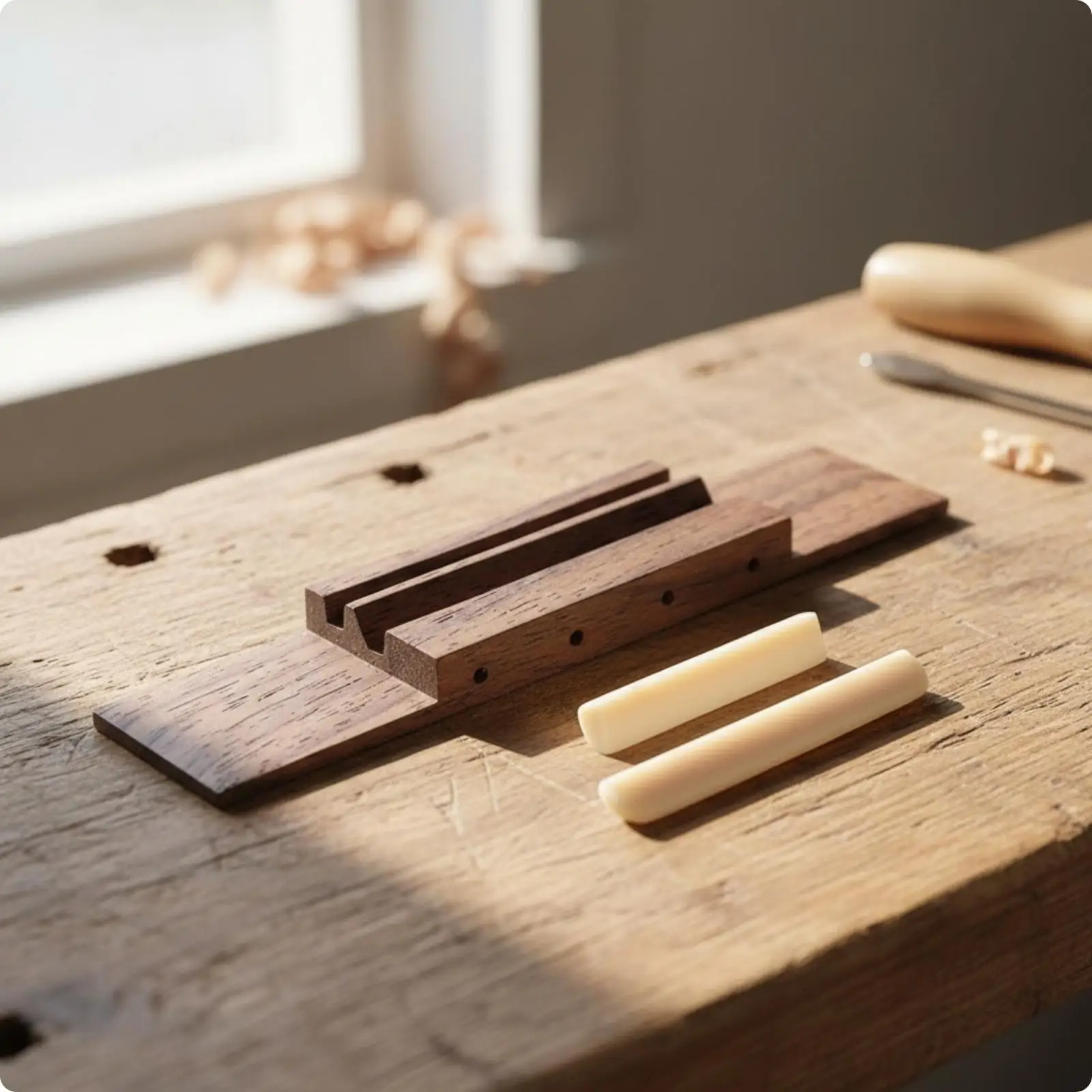 Ukulele Bridge and Saddle Assembly Rosewood Wooden Part for 4 String Instrument with Precise Spacing