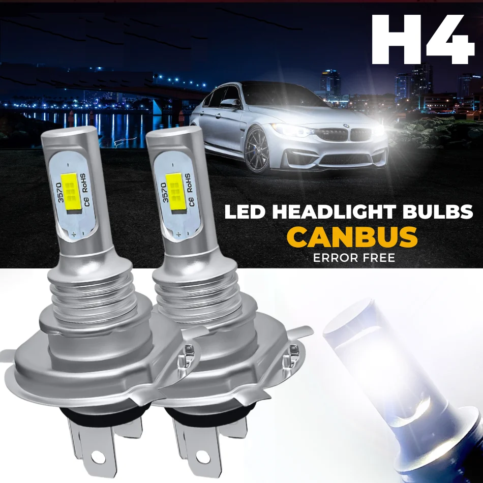 

H4 Led Xenon White Canbus Error Free 6000k Car High Low Beam Headlight Bulbs 12v