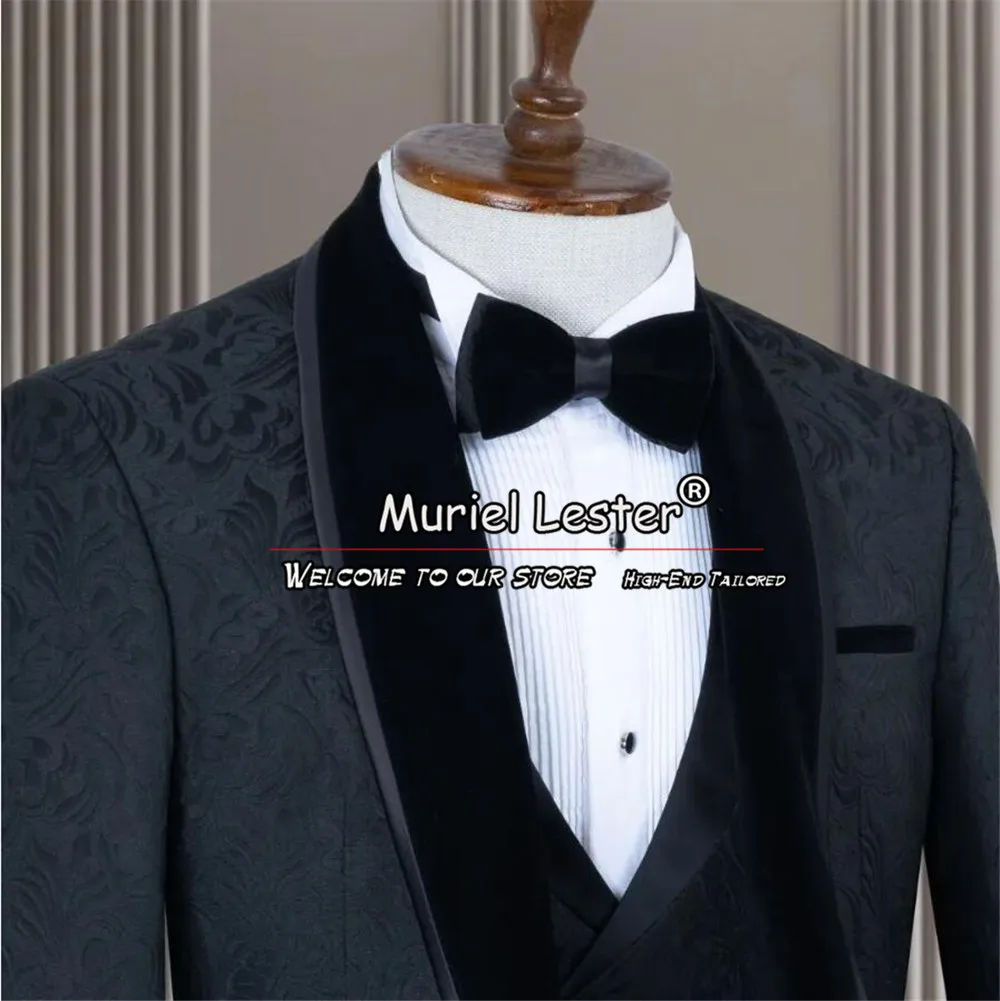 Classic Men Suits Banquet Prom Party Jacquard Jacket Vest Pants 3 Pieces Fromal Groom Tuxedos For Wedding Bespoke Ropa Hombre