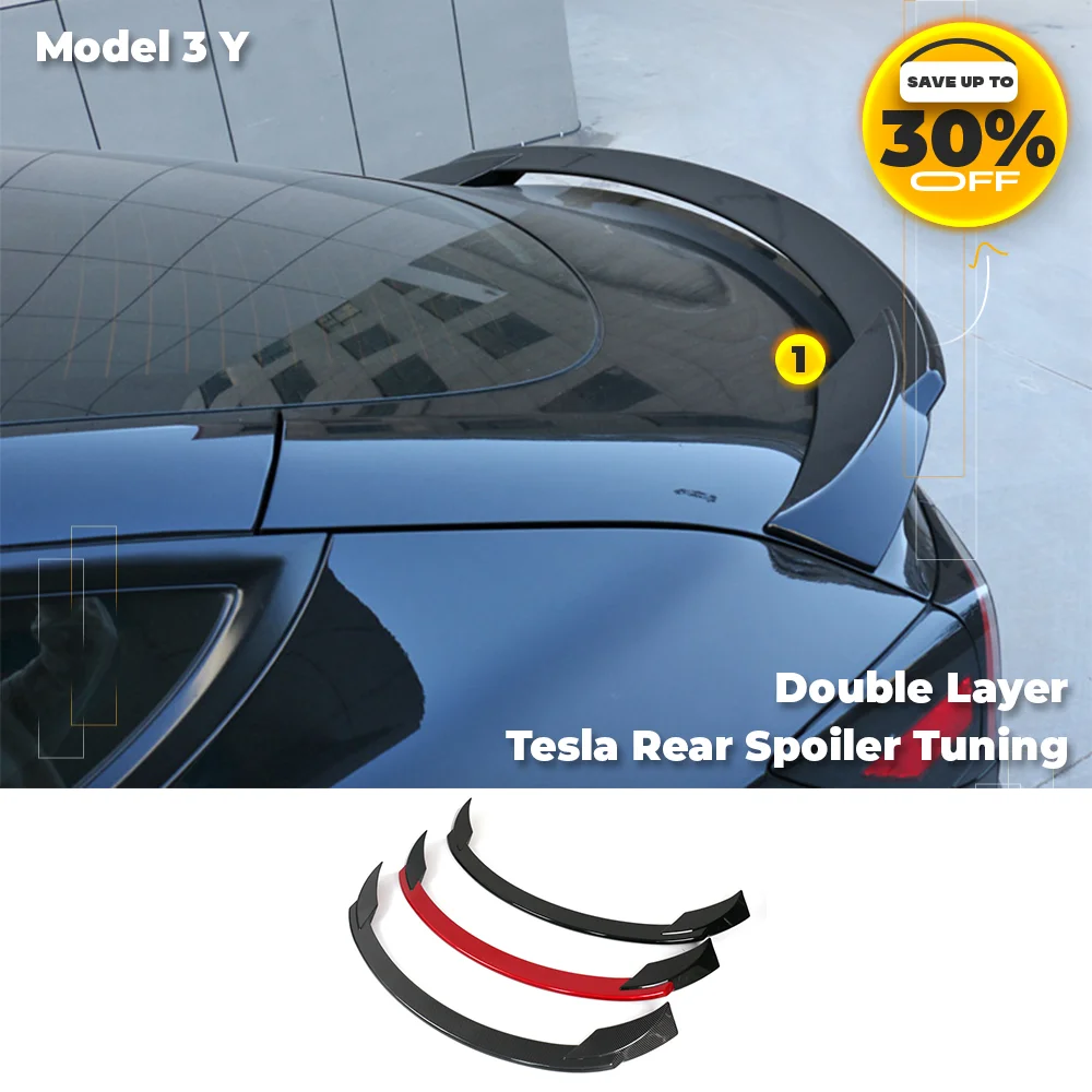 For Model 3 Y 2017-2023 Double Layer Rear Spoiler Carbon Fiber Guard Trim Cover Modified 2023 Tesla Model 3 Y Body Kit  Parts