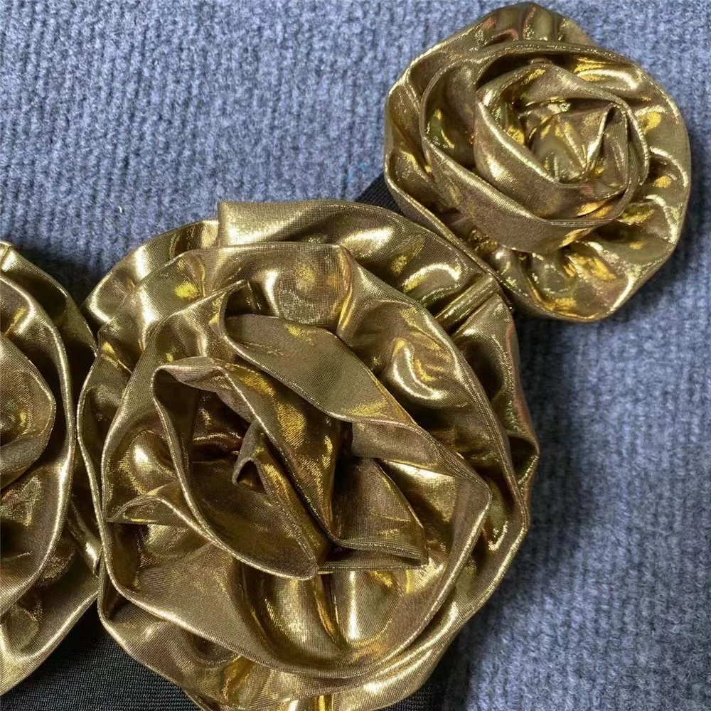 Nuovo vestito da banchetto retrò nero con colletto obliquo e fiore dorato di vendita caldo-GZXX881