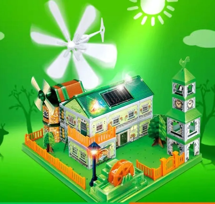 

1 set wind, and hand cranked power generation small experimental puzzle set for elementary school student,Scientific DIY solar