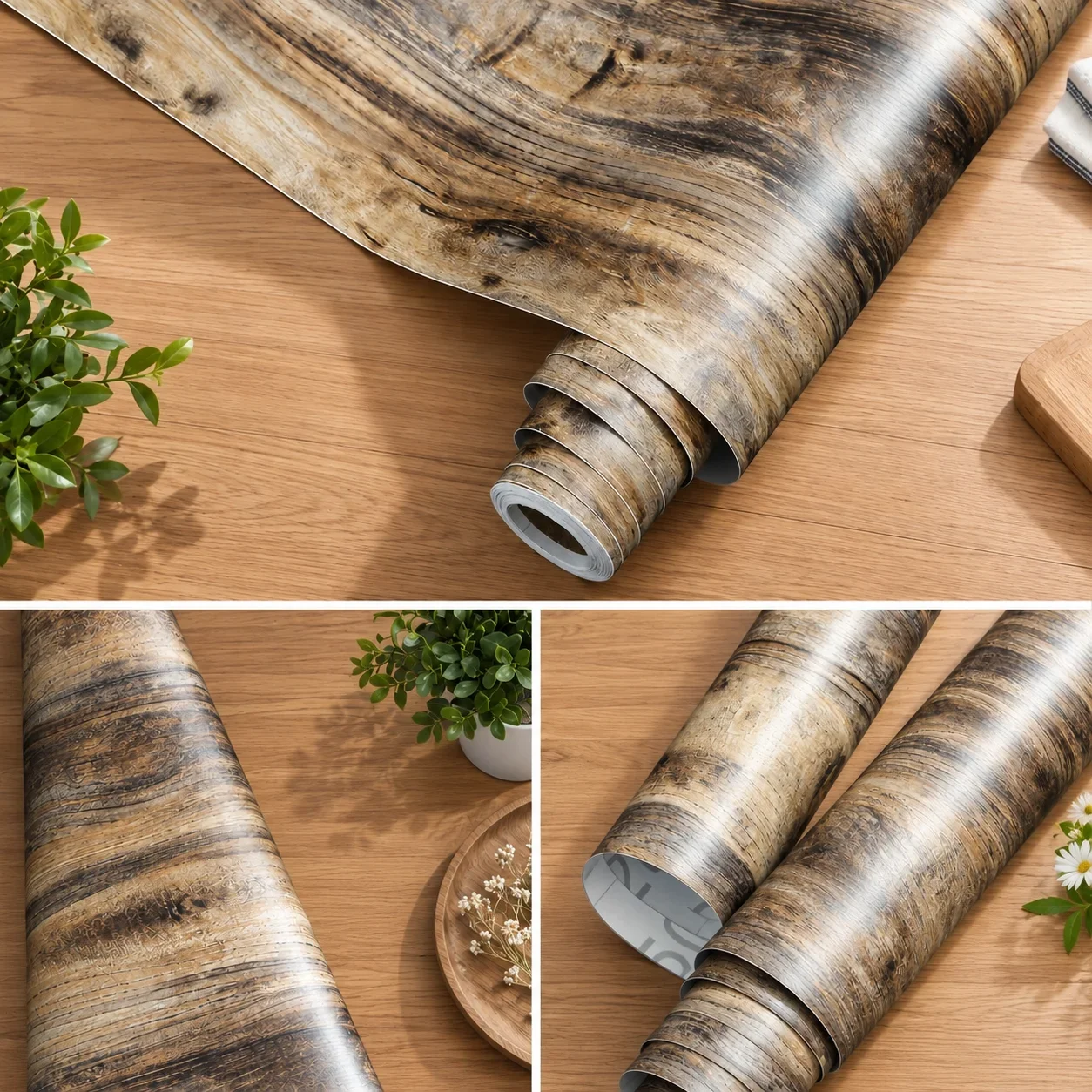 Retro-Style Ebony Wood Grain Adhesive Film For Furniture Walls Cabinets And Tabletops—Waterproof And Moisture-Resistant.