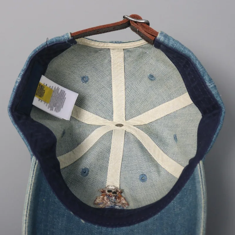 Chic Cartoon Embroidery Cap 2025 Washed Cotton Denim Baseball Hat Cute Animal Design Adjustable Size for Daily Wear Free Ship​