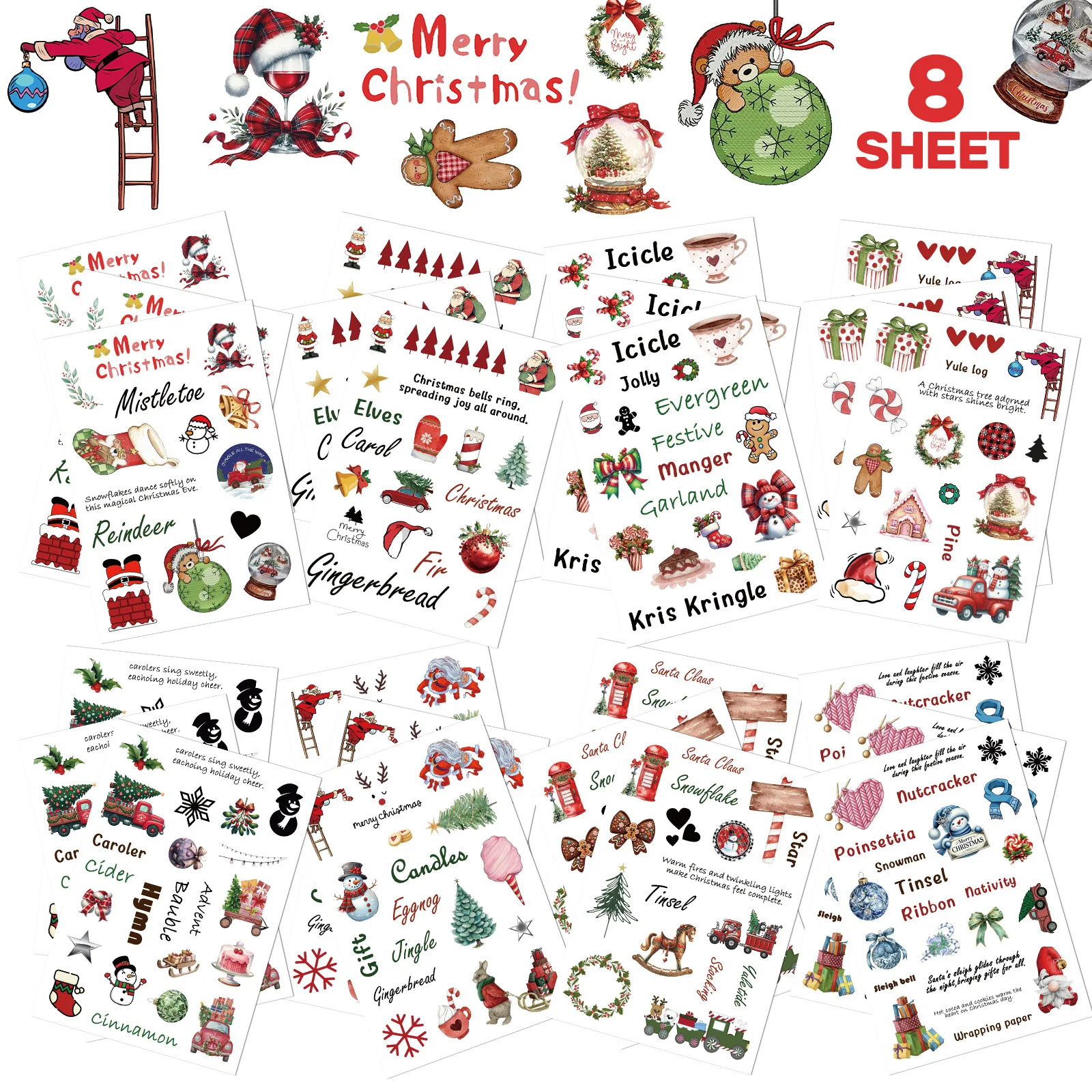 

8/16Sheets Christmas Puzzle Stickers Funny Snowman Santa Claus Anime Cartoon Assemble Stickers Christmas Party Decoration Gifts