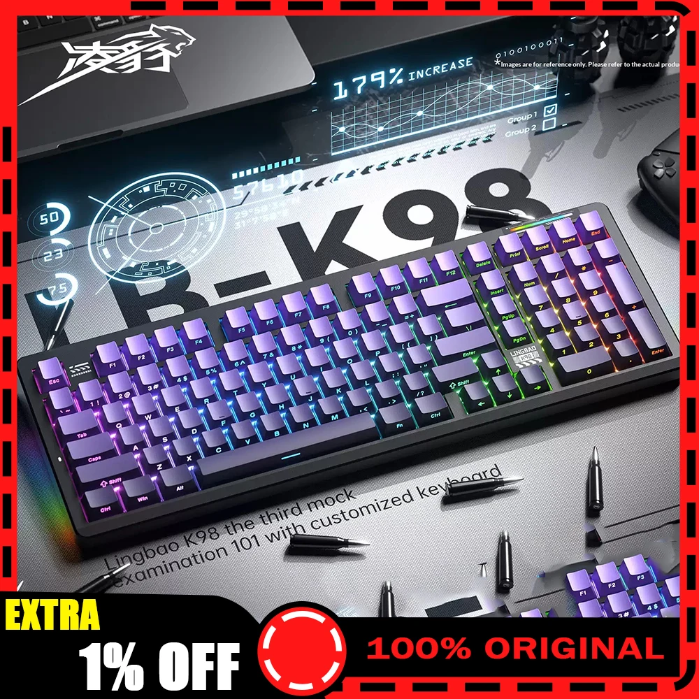 Lingbao K98 Mechanical Keyboard Tri Mode Hot Swap Gasket Wireless Keyboard Five-layer pile is fully filled 10000mAh battery Pc