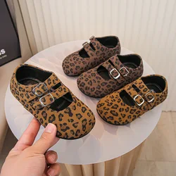 Kids Baby Girls Shoes Fashion Vintage Leopard Print Flat Single Shoes Cute Princess Ballet Mary Janes Shoes Anti-slip Large Size