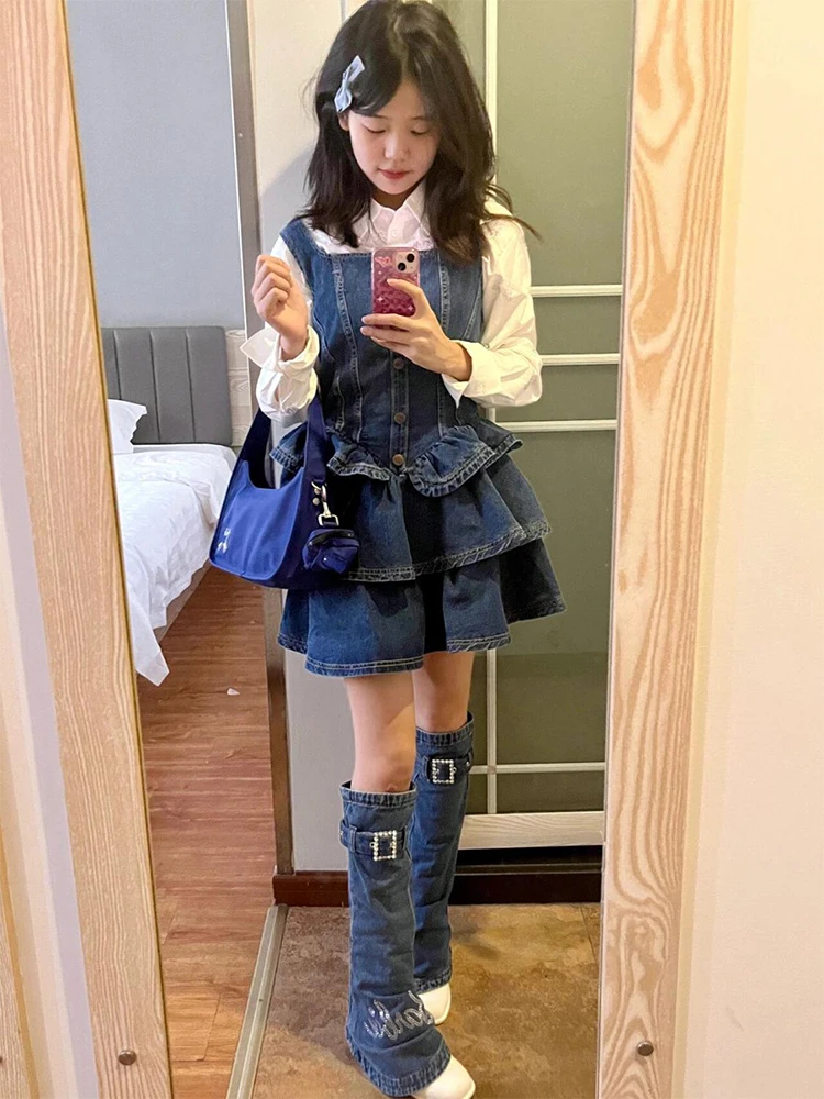 Zomer ort Cake Rok Dr Dames Denim Puffy Sve Afslanken Taille Cinched Hot Girl Dr A-lijn Silhouet 8-24 jaar oud