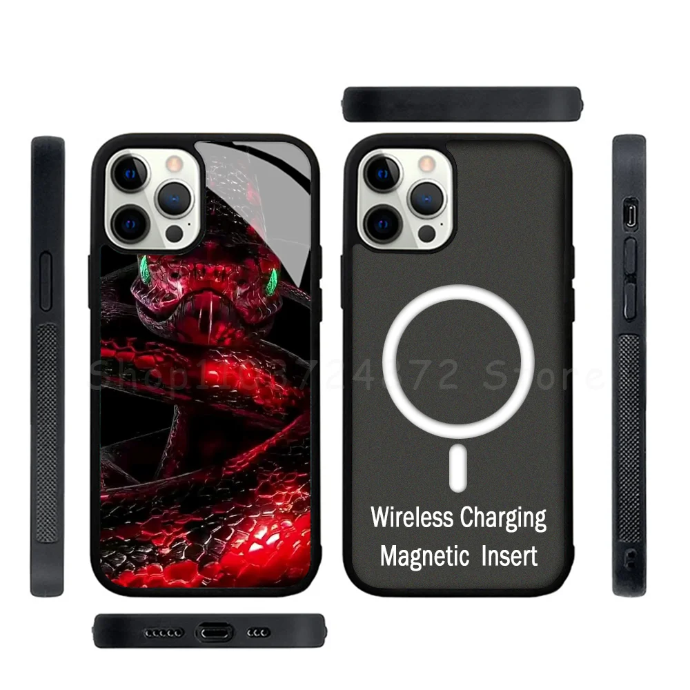 

Fashion Snake Phone Case Strong Magnetic For IPhone 15 14 13 Pro Max Alex Mirror For Magsafe Wireless Charging Cover