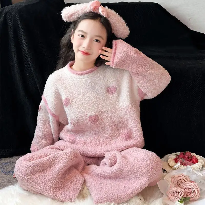 

Girls Pajamas Winter Half Side Fleece 2026 New Children Girls Coral Fleece Baby Matching Princess Homewear Kids Sleepwear Family