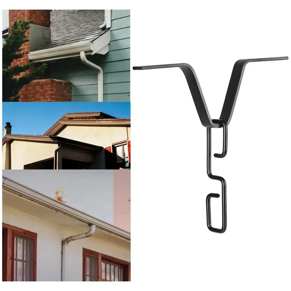 Black Rain Chain Adapter Iron Heavy-Duty Gutter Adapter V Shaped Design Easy Installation V Shaped Hook Rainwater Collection