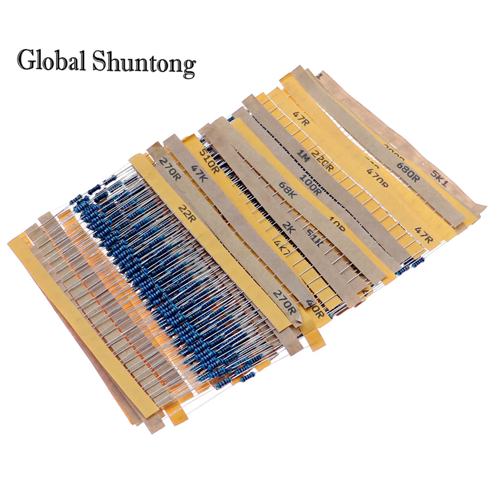 600pcs/Box Metal Film Resistor Kit Assorted Kit 30 Values Metal Film Resistor Resistance 1/4W 1ohm-10Mohm 1% Tolerance boxed