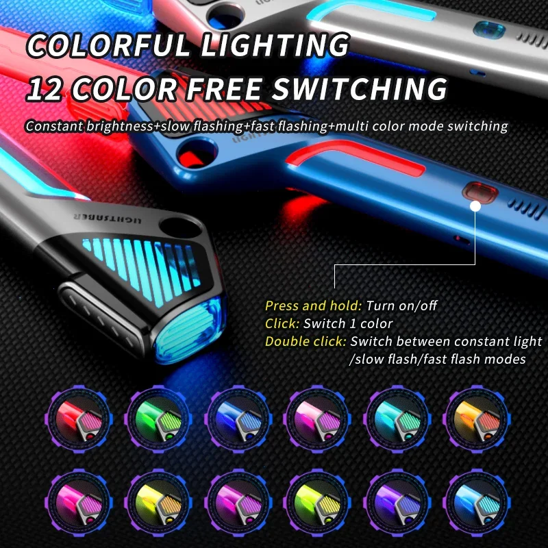 Lichtschwert-Laserschwert-Spielzeug, einziehbarer Finger, rotierend, 12 Farbwechsel, leuchtende Soundfonts Force FX FOC Blaster-Spielzeug für Kinder