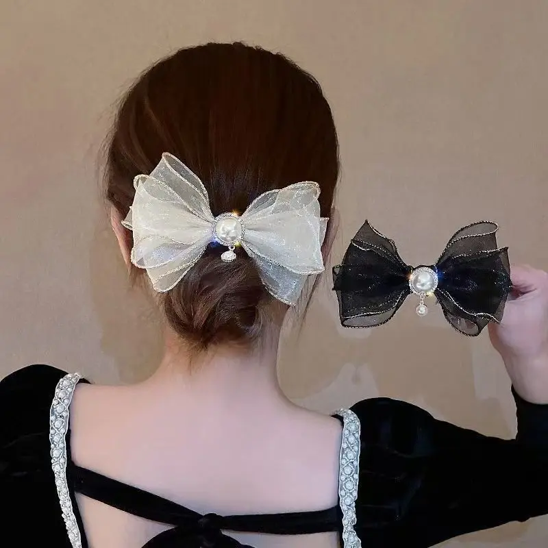 New Bow Rhinestone Tassel Hair Clips Barrettes Hairpins For Women Autumn Ponytail Clips Girls Hair Accessories Bling Headwear