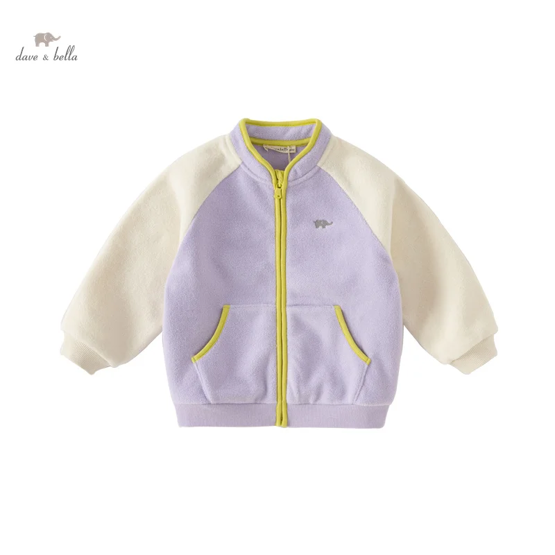 Dave Bella Children Boys Girls 2024 Spring New Fashion Casual Fleece Coat Tops Outerwear Outdoor Party DB1241347 image 5