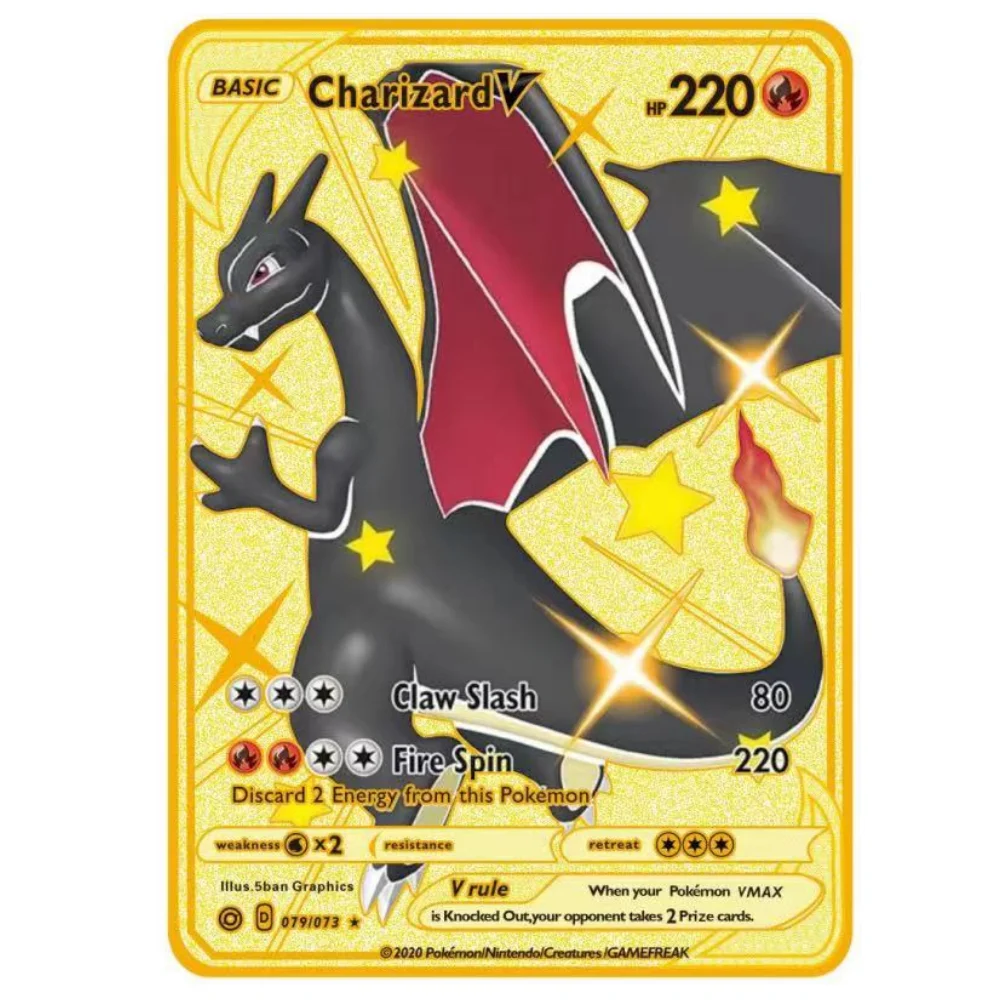 Metallkarte Charizard Vmax Gx Gold Monster Englische Eisenmetallbuchstaben Kinder-Geschenk Sammelkarten – Detail 1