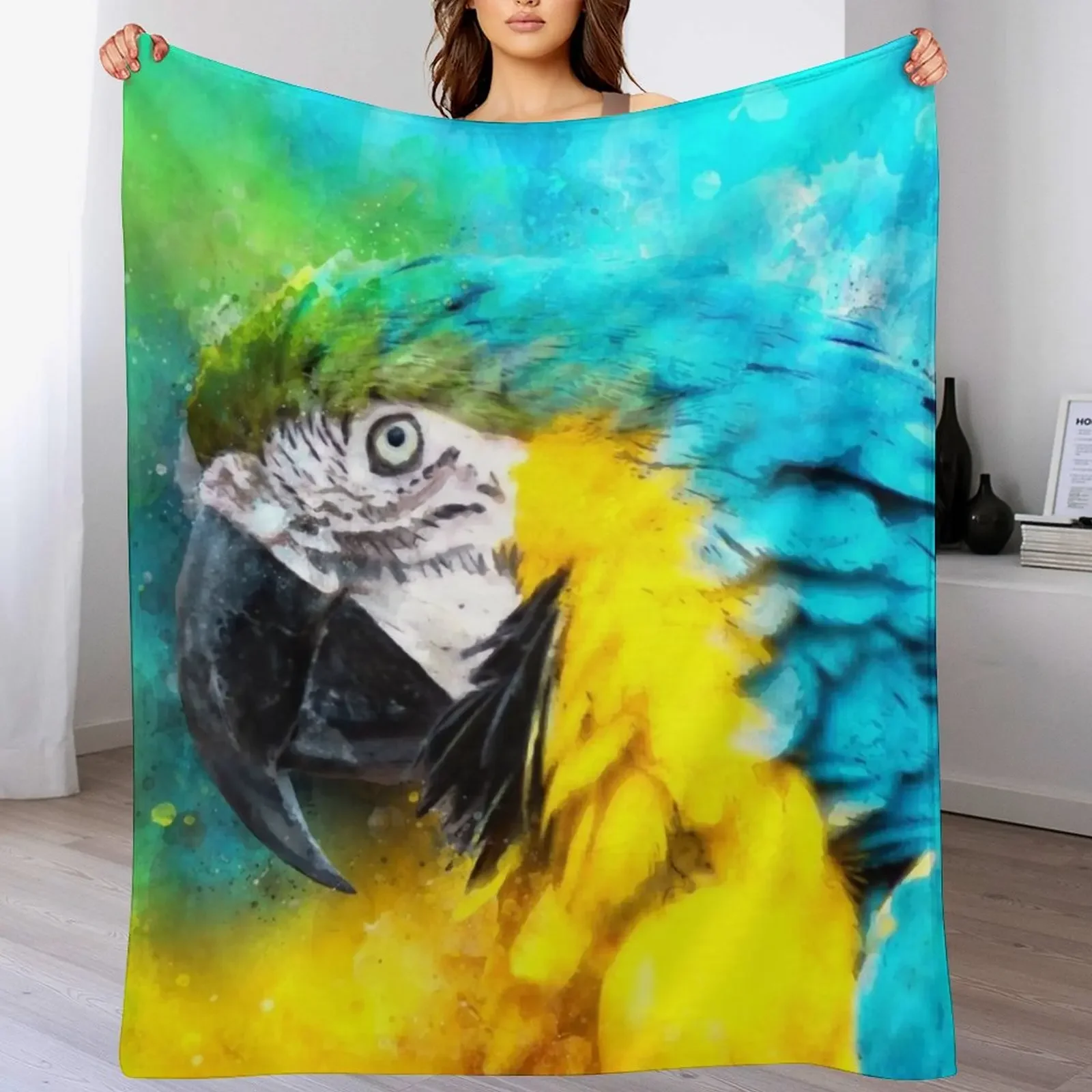 

New Dramabite Watercolour blue yellow macaw parrot Throw Blanket Custom Loose Plaid Heavy Blankets