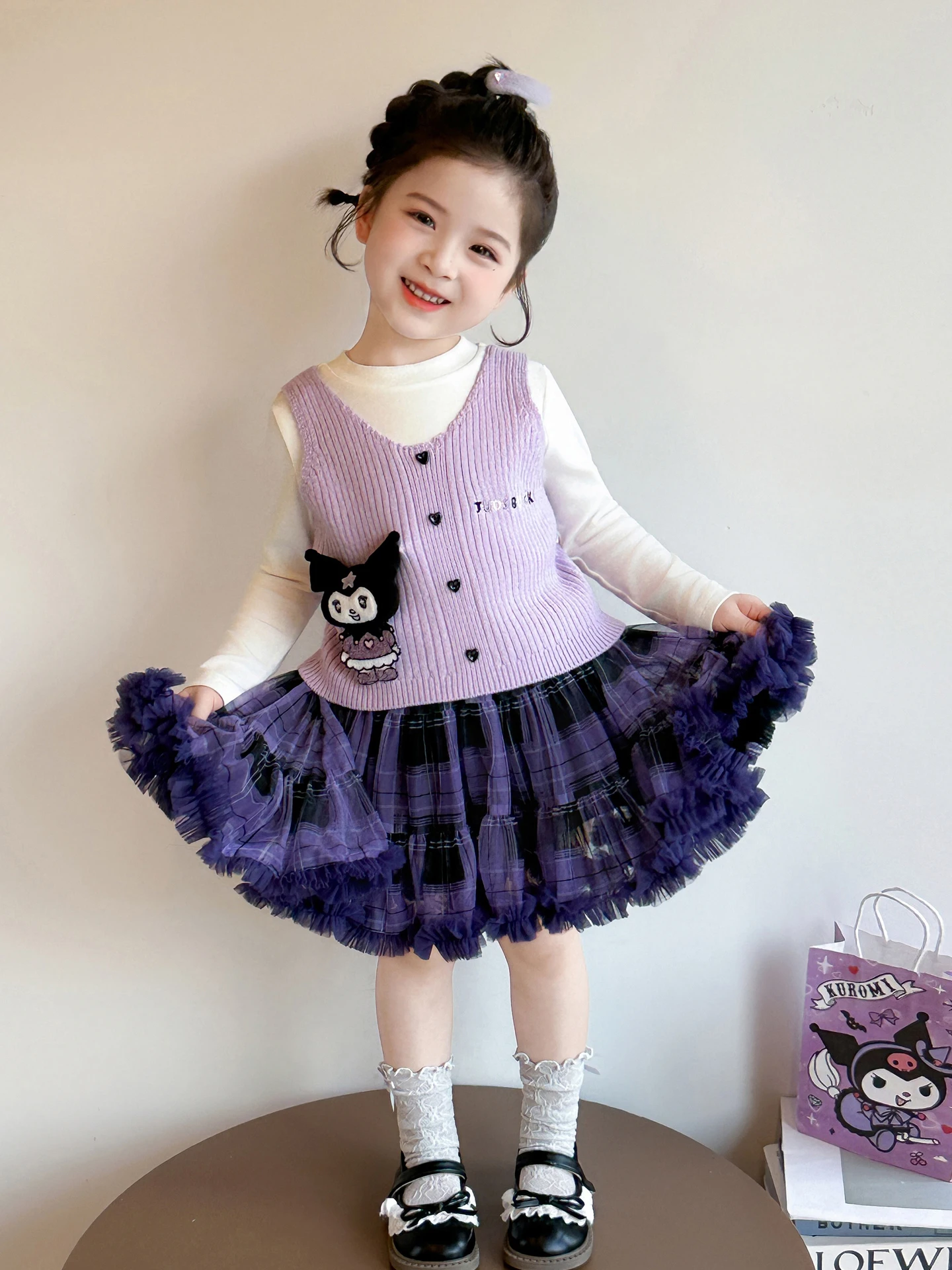

Girls Sweet Judy Police Officer Knitted Vest Set Spring Autumn Sle Little Girl Puffy Tulle Skirt Tee Piece Suite