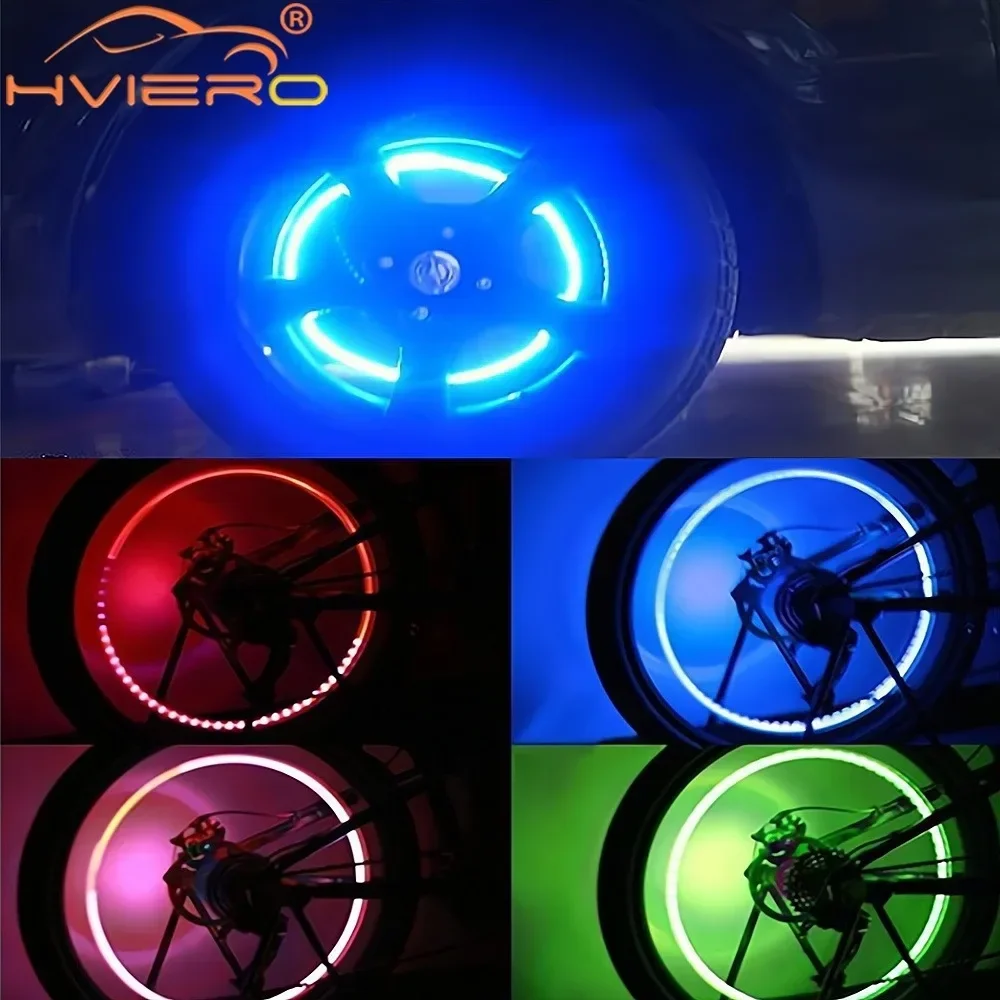 2Pcs Car Light Bike Hub Lamp Wheel Tire Tyre Valve Flash Neon LED Auto Dust-proof Cap Spoke Stems Caps Accessories Cool Modify