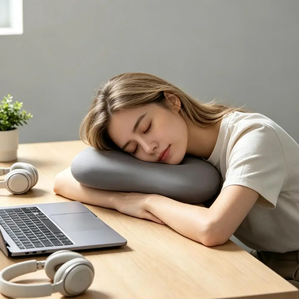 Multiuse Desk Nap Pillow Ice Silk Nap Pillow with Ergonomic Neck Support Fabric Cover Cushion Memory Foam Office School