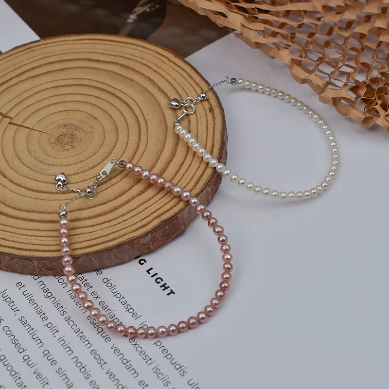 

Natural Freshwater 4-5Mm Near Round Pearl Bracelet French Style 925 Silver Fashion Tail Chain Adjustable