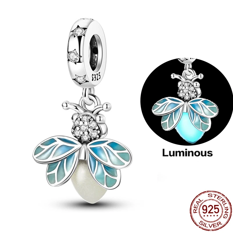 Colgante de luciérnaga luminosa de Plata de Ley 925, abalorio compatible con pulseras Pandora 925 originales, joyería fina DIY, regalos para hacer