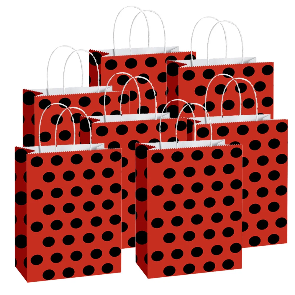 50pcs Ladybug Gift Bags Candy Treat Bags Red Black Polka Dots Paper Bags for Baby Shower Ladybug Themed Birthday Party Supplies