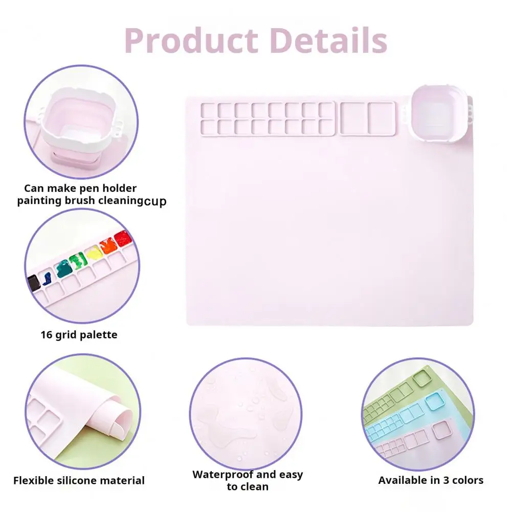 Artist Silicone Craft Mat with Collapsible Cup Non-Stick Surface Easy Maintenance Portable DIY Folding Painting Mat Silicone Pad