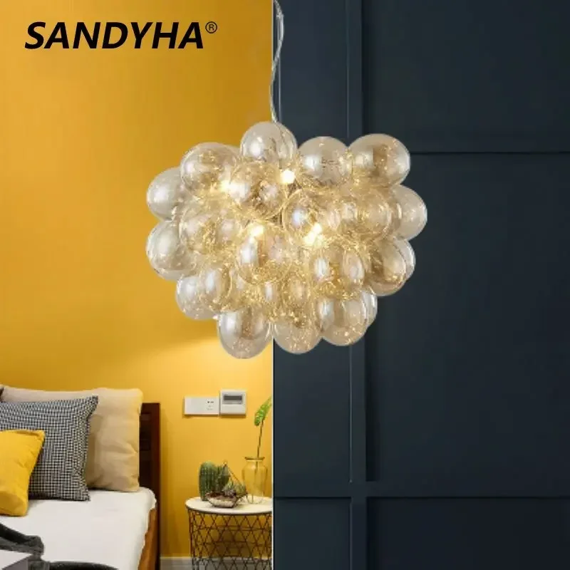 Modern Colourful Bubble Ceiling Chandelier Glass LED Pendant Light for Living Room Dining Table  Bedroom Home Decor Hanging Lamp