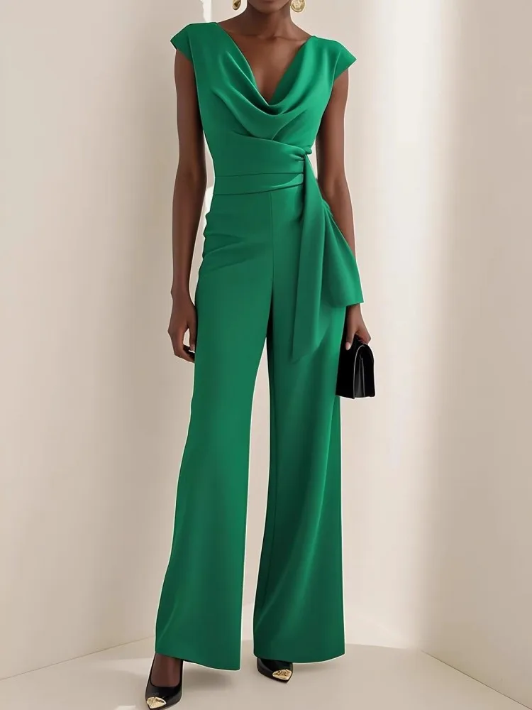 

Solid Women Jumpsuits For Spring Summer Sleeveless V-Neck Loose Fashion Streetwear Overalls Wide Leg Pants Trousers 2026