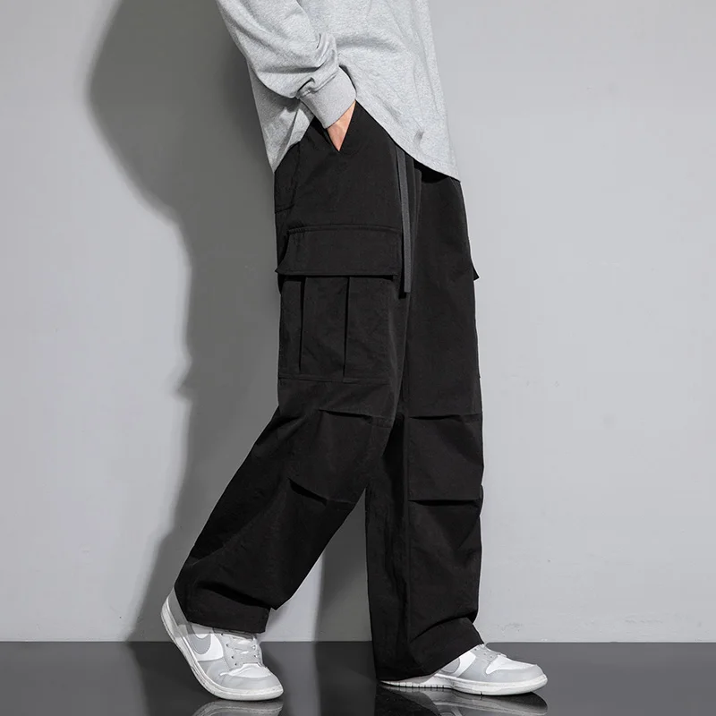 Spring and Autumn Men\'s Style High Waist Loose Wide Leg Pants Vintage Fashion Casual Pockets Workwear Casual Trousers