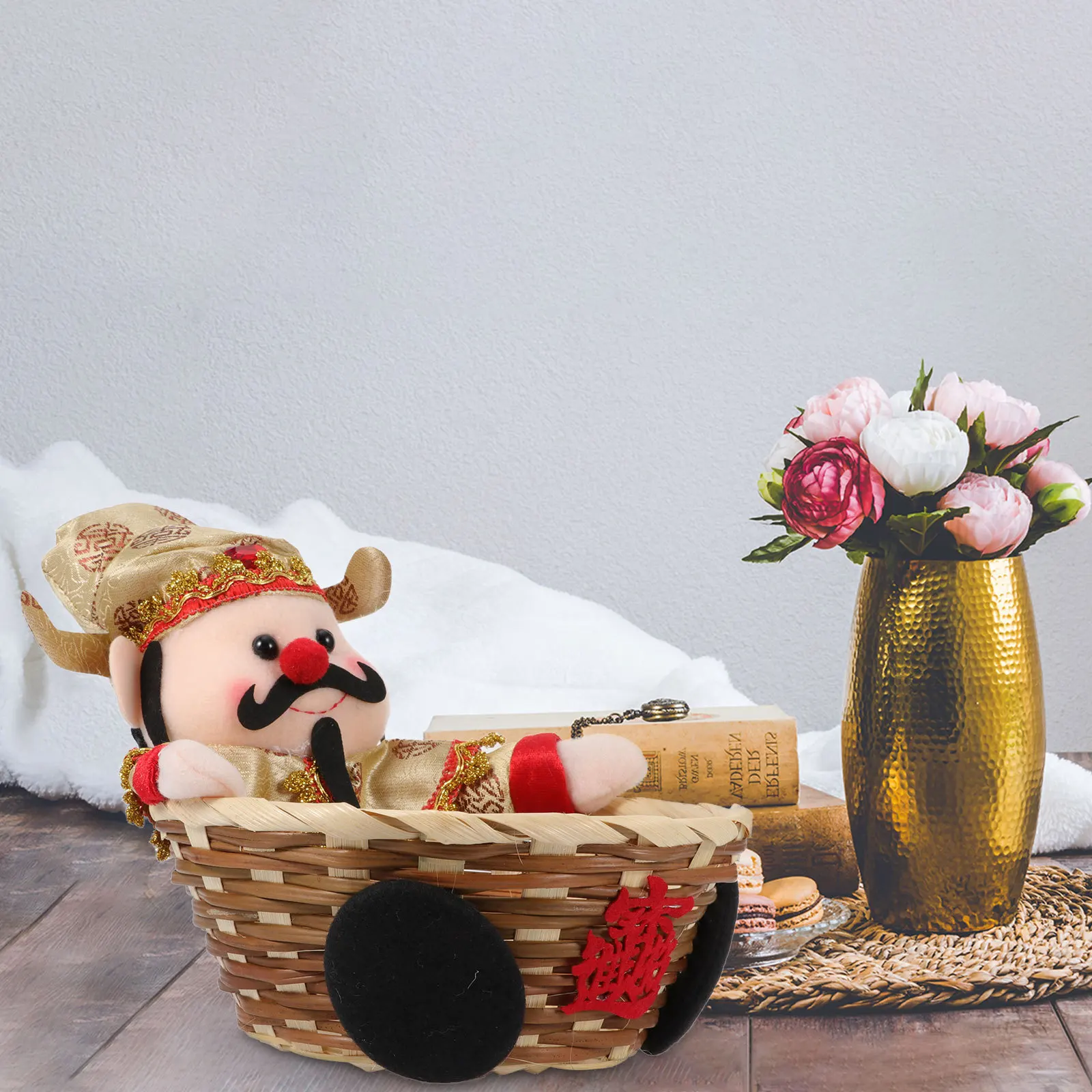 

Decorative Candy Dish God of Wealth Basket Woven Baskets Holiday Christmas Fabric