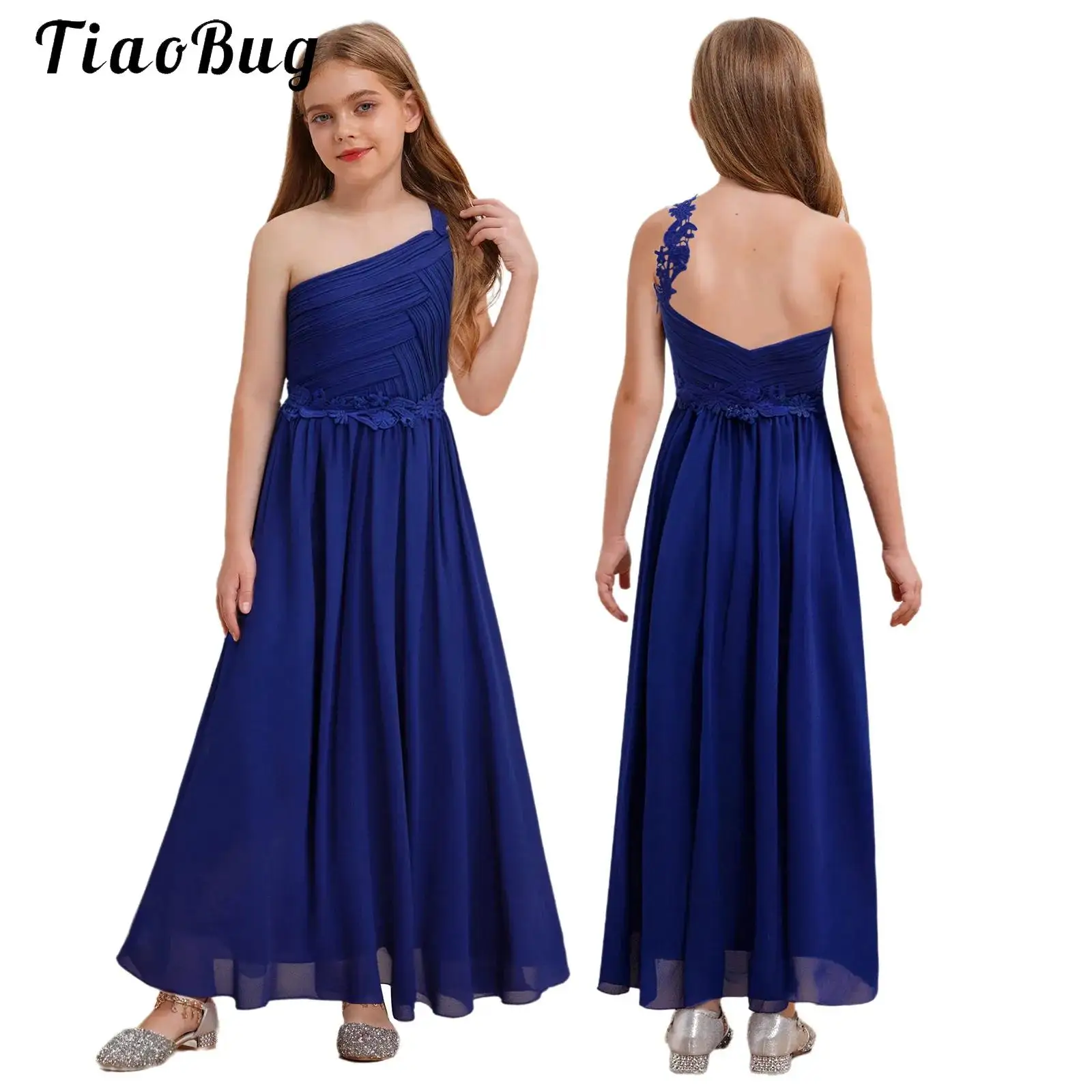

Kids Flower Girls Dress Junior Wedding Bridesmaid One-shoulder Formal Party Summer Maxi Dress for First Communion Evening Proms