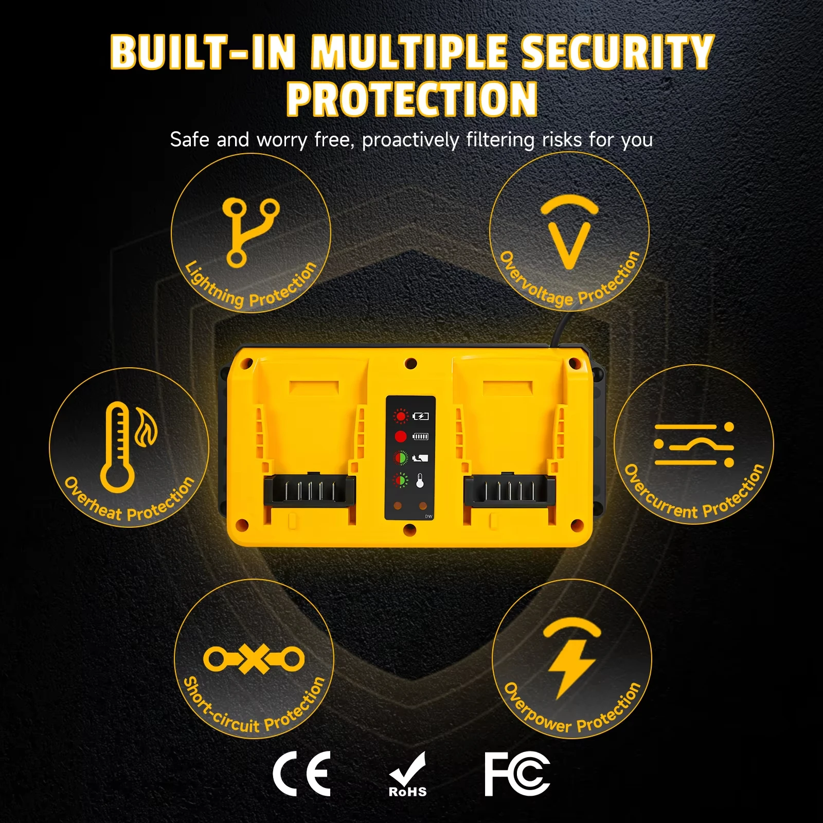 NEW Portable Dual Ports Charger For Dewalt 18V-20V Lithium Battery Rechargeable DCB207 DCB206 DCB204 DCB203 Fast Charger view 5