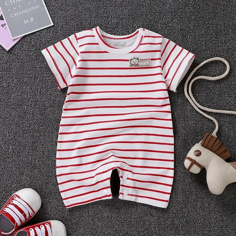 

Newborn Bodysuit Baby Cotton Short Sleeve Rompers Clothes Summer Infant Girls Boys Overalls Kids Stripe One-Pieces 0-2 Years