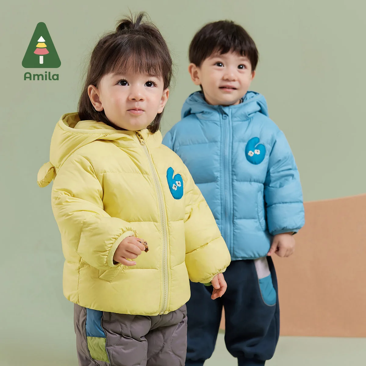 Amila Baby Boy Down Jacket 2024 Winter New Multicolour Hooded Cartoon Pattern Warm Soft  Baby Clothing