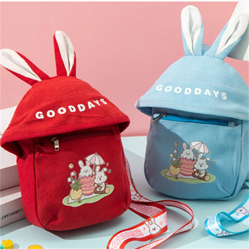 Rabbit Pattern Handbag Small Canvas Bag Large Capacity Candy Bags Children's Crossbody Bag Easter Birthday Gift Wrapping Bags