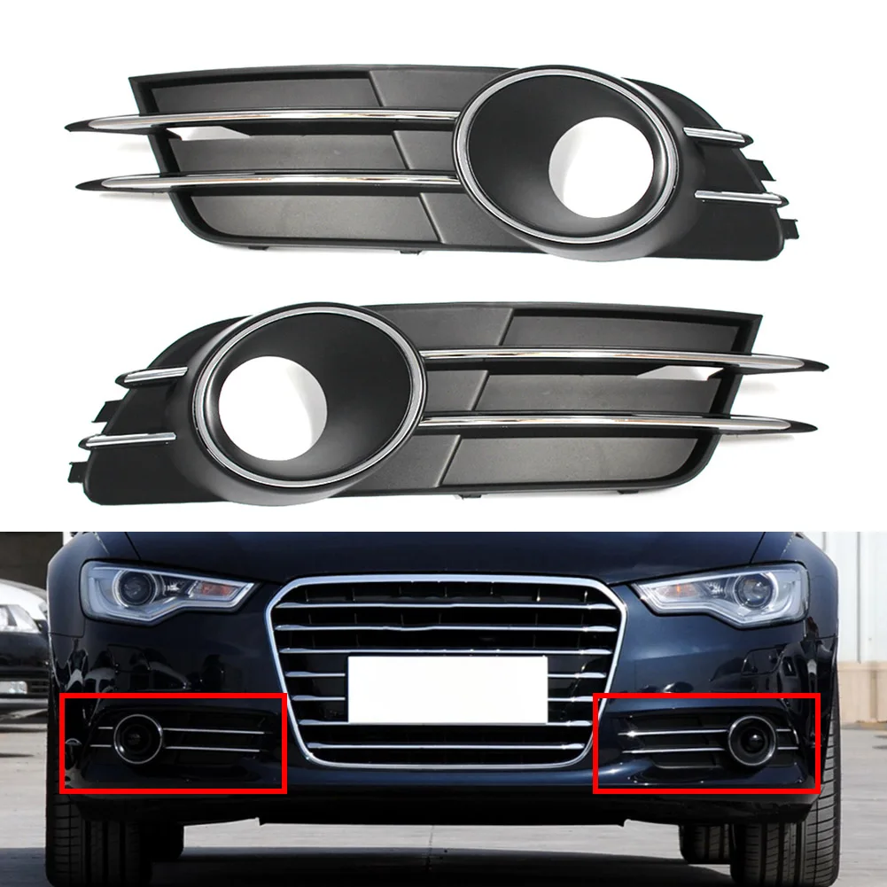 

2Pcs Car Lower Bumper Fog Light Lamp Grille Cover With Hole For Audi A6 C7 2011 2012 2013 2014 2015