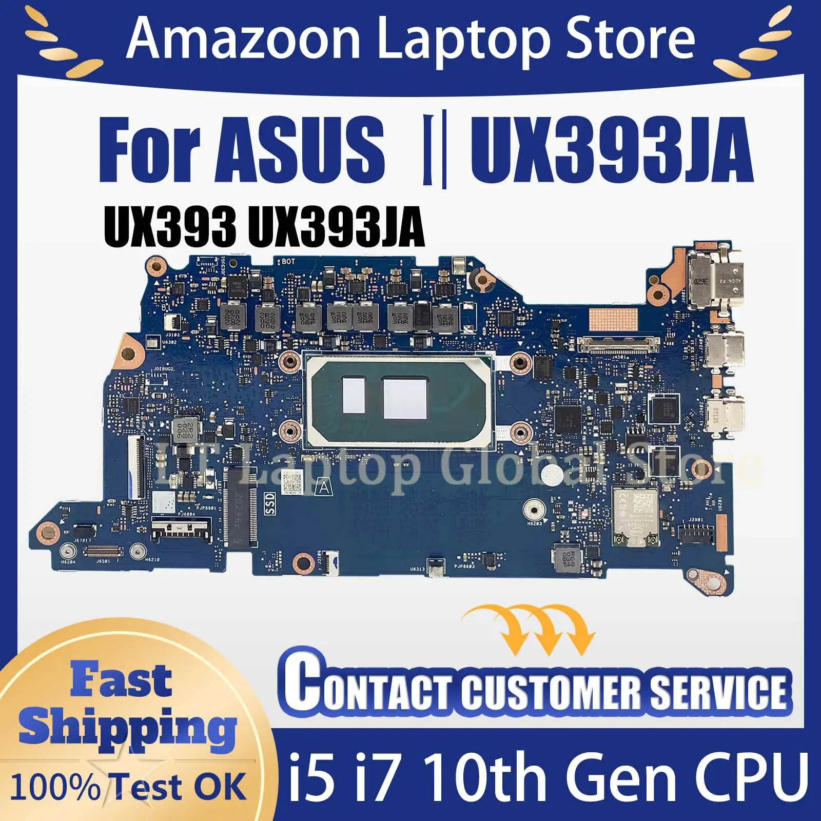 

płyta główna UX393JA dla Asus ZenBook S UX393JA UX393 płyta główna laptopa z procesorem i5 i7 10. generacji 8G/16GB ssd RAM ddr4 pokładowy pamięć