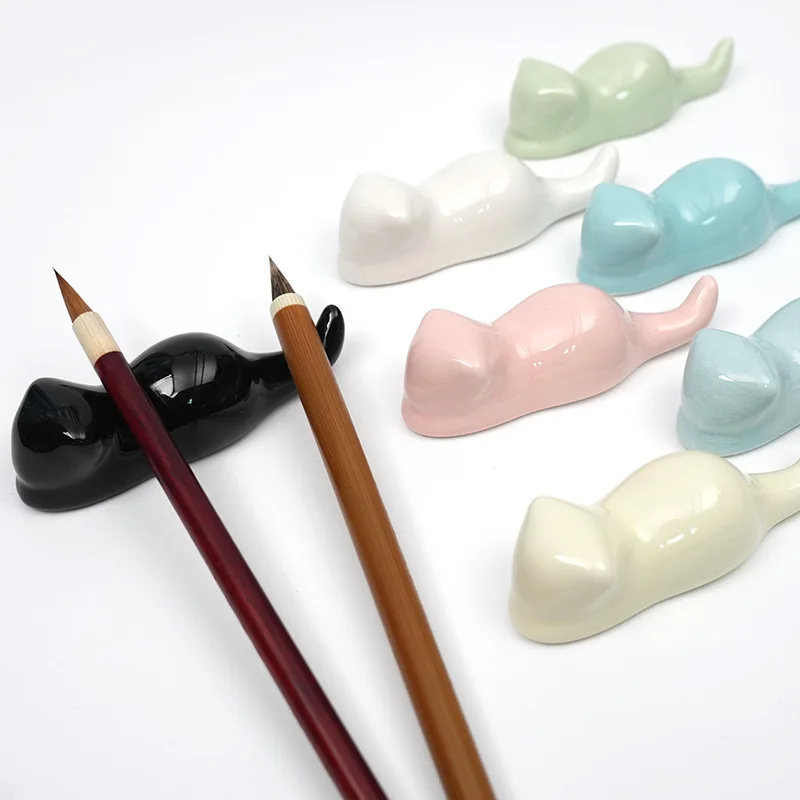 Cute‑kitten‑shaped Ceramic Pen Rest Brush Mountain Hanging‑brush Ornament Calligraphy Chinese Painting Desktop Decor Supplies