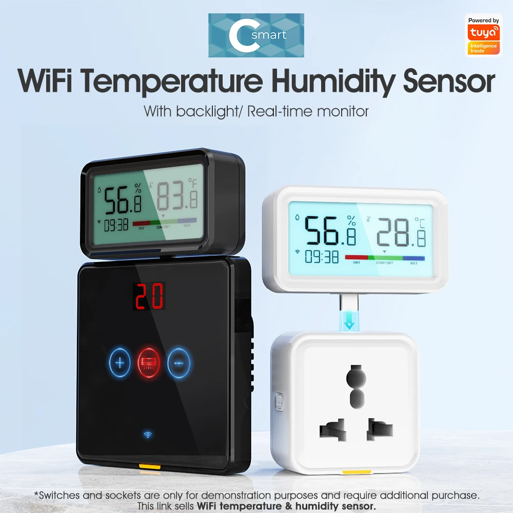 Tuya Smart Home Digital Wireless Wifi Indoor Hygrometer Thermometer Sensor Monitor Backlight Remote App Voice Alexa Google Home