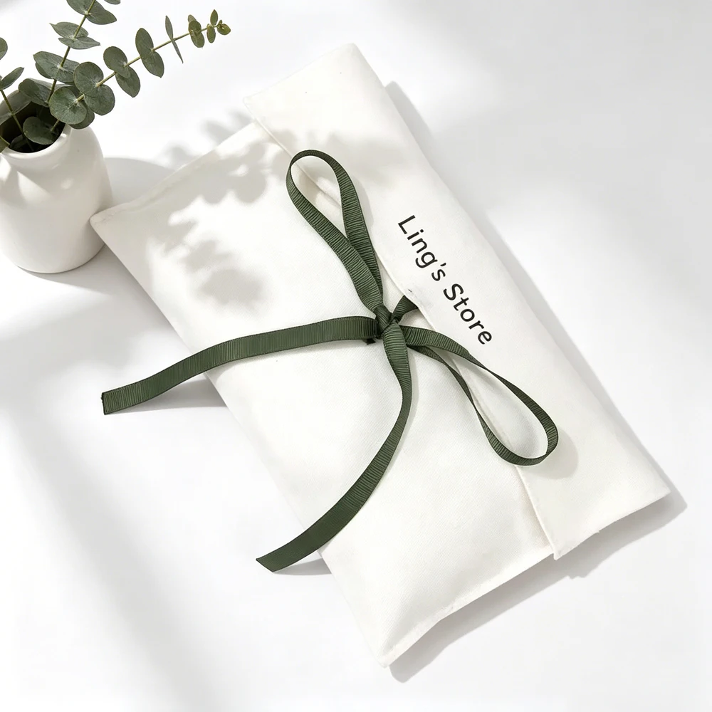 50/100 Stück Benutzerdefinierte Logo Weiße Dicke Baumwoll-Umschlagtaschen Schmuckverpackung Klappbeutel Musselin-Leinwand Geschenk Haar-Kosmetik Organizer – Detail 7